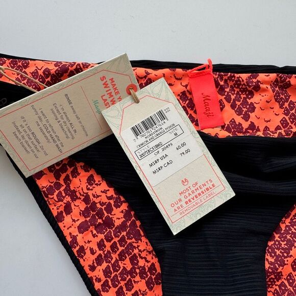 NWT Maaji Bikini Bottom Womens Medium Black Orange Python Reversible Swimwear - Picture 3 of 6